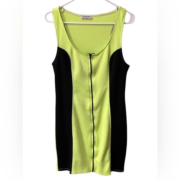 💚Neon yellow/greenish zip mini dress - Picture 1 of 5